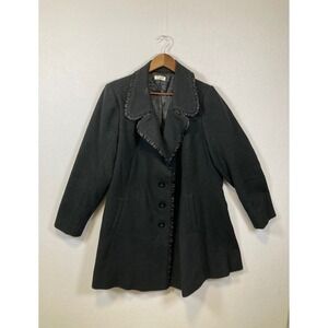 KIYONNA Black‎ Ruffled Collar Button Front Coat Plus Size 2X